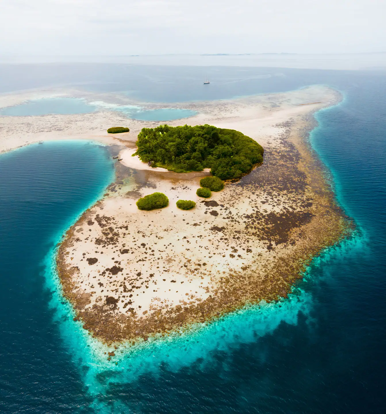 Aerial view of the lush Spice Islands in Indonesia's Moluccas archipelago