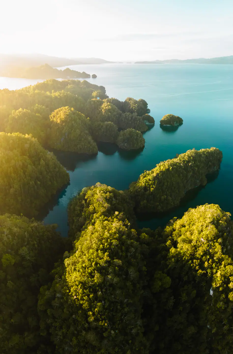 Private yacht anchored among karst islands of Raja Ampat, Indonesia